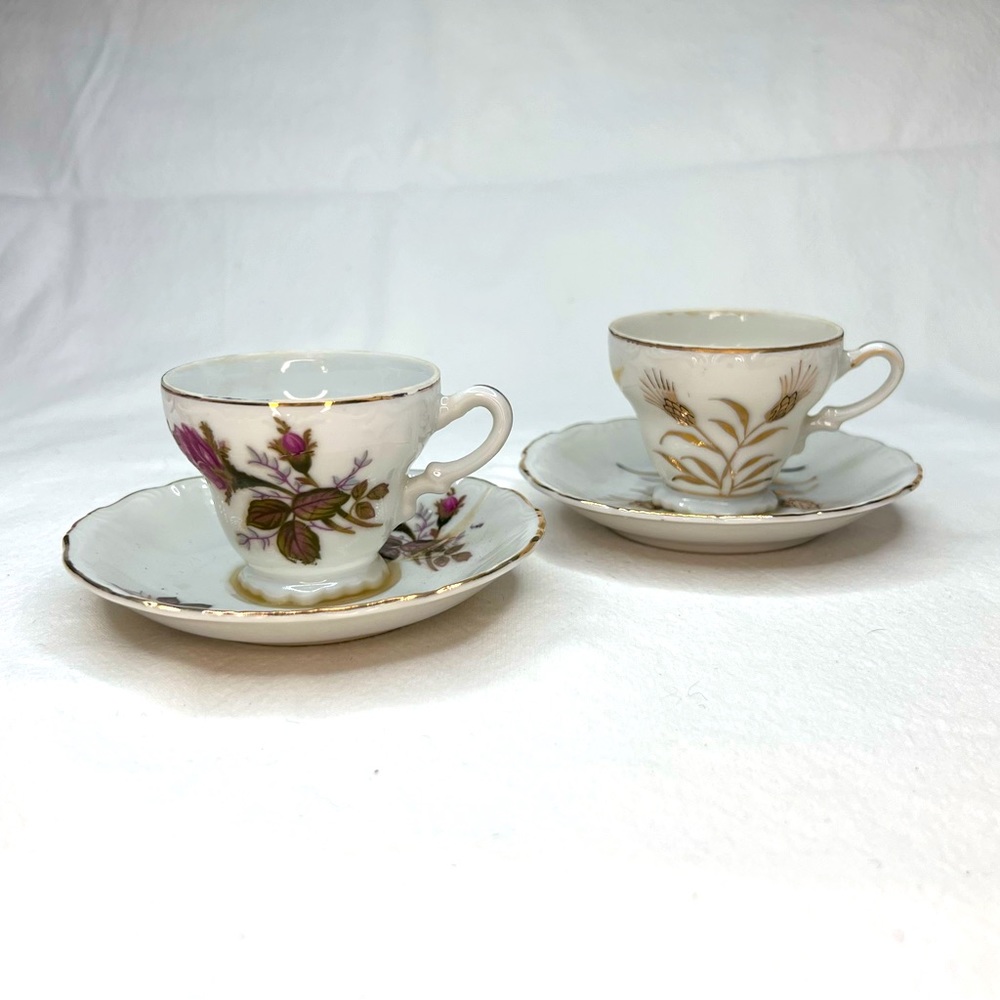 Lot of 2 Decorative Demitasse Cups with Saucers